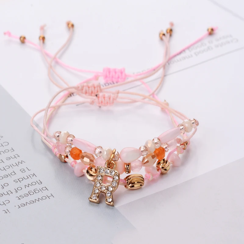 NoEnName pcs Handmade DIY Crystal Letter Charm Bracelet Jewelry Bohemia Beads Weave String Rope Friendship Bracelets For Women | Украшения