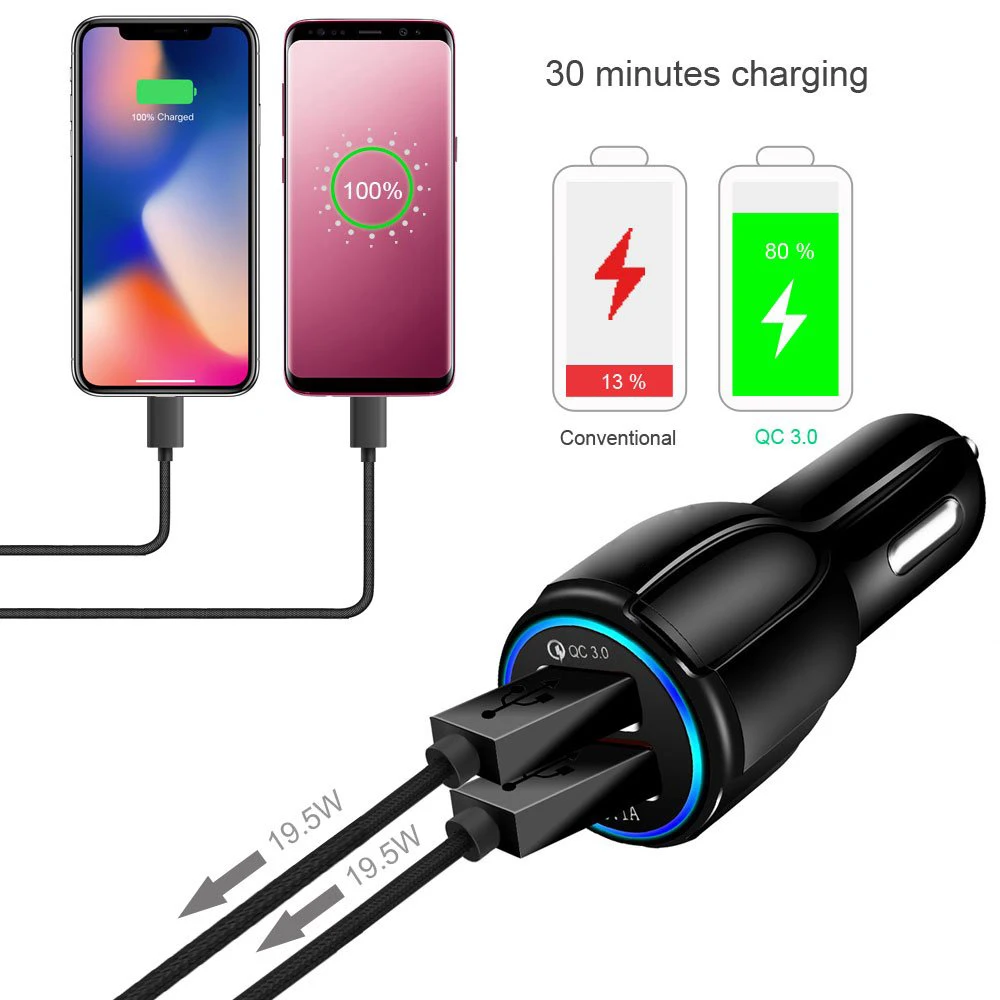 Автомобильное зарядное устройство USB Quick Charge 3 0 2 для мобильного телефона порта