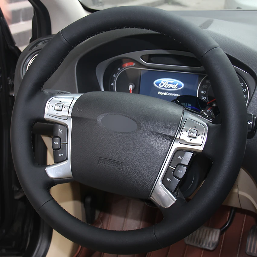 Натуральная кожа черного цвета чехол рулевого колеса автомобиля для Ford Mondeo Mk4