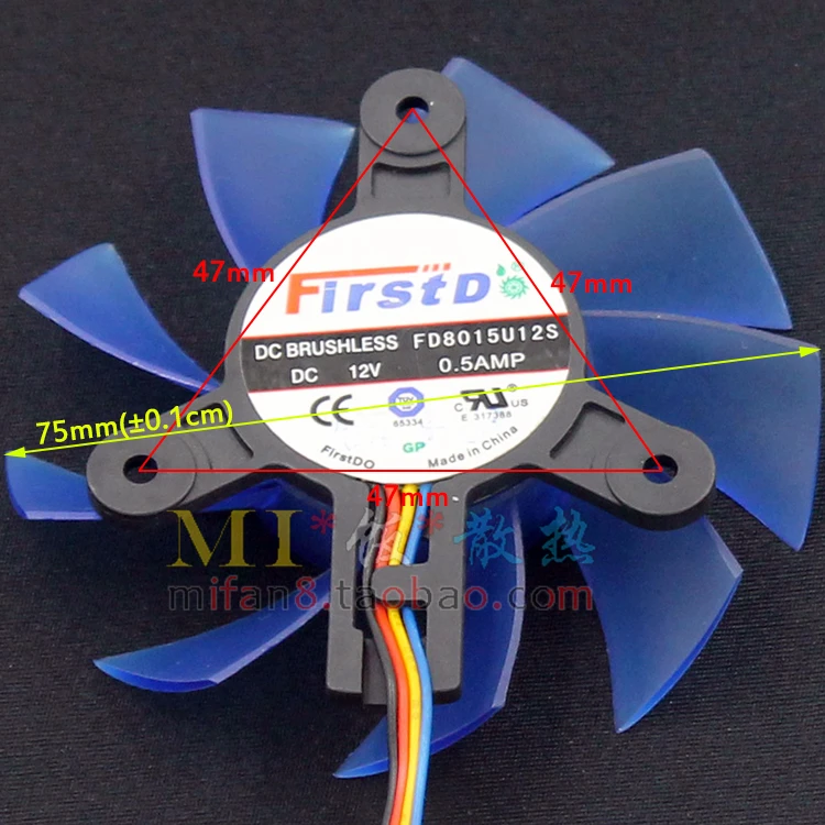 Кулер для видеокарты FD8015U12S охлаждение 75 мм DC 12 В 0 5 А 4 контакта VGA HD5830 HD5850 |