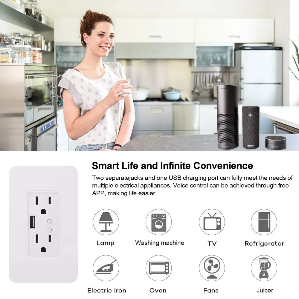 Умная настенная розетка с Wi Fi и usb портом для зарядки|Умные розетки| |