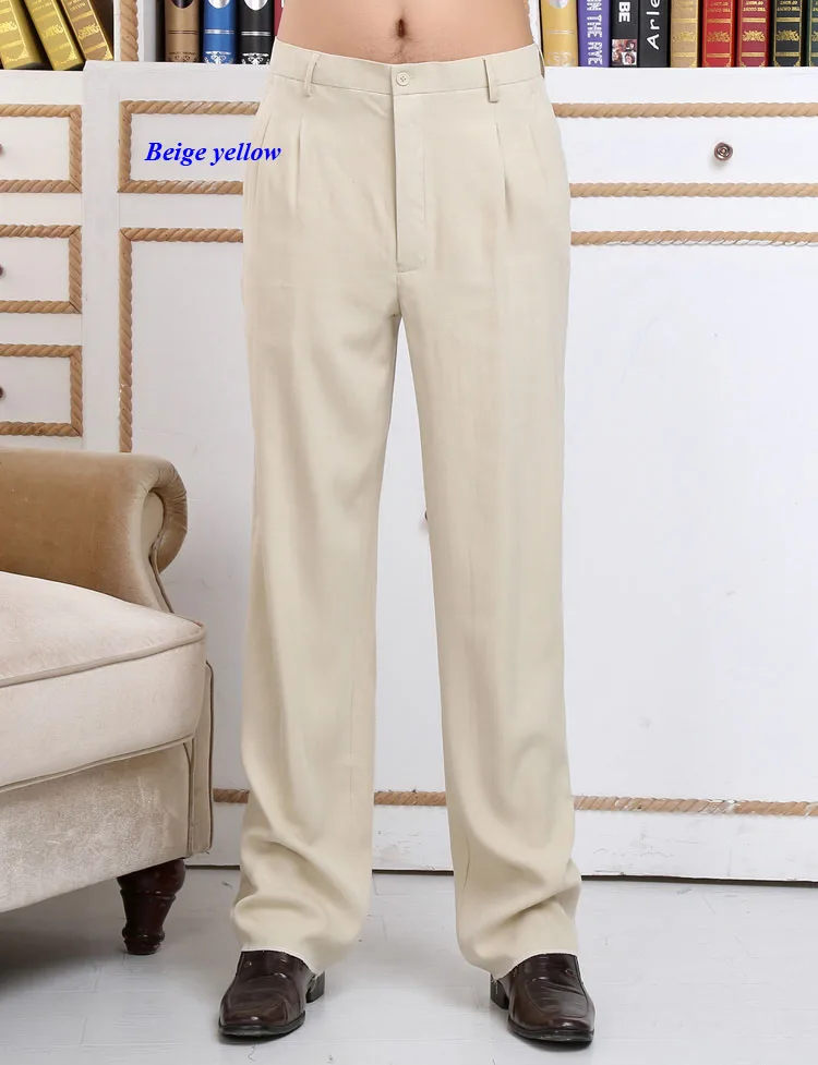 Pure heavy spun silk business casual pants men,100% schappe silk male casual plus size mid-waist trousers,with gift mask