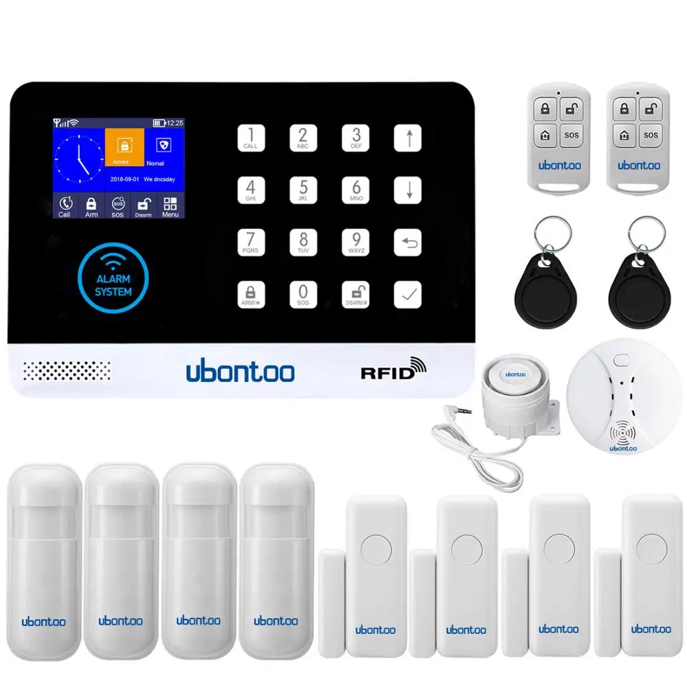 KitK Ubontoo несколько языков Wi-Fi GSM домашняя охранная сигнализация детектор движения приложение управление пожарный сигнальный датчик дыма - Цвет: KitK