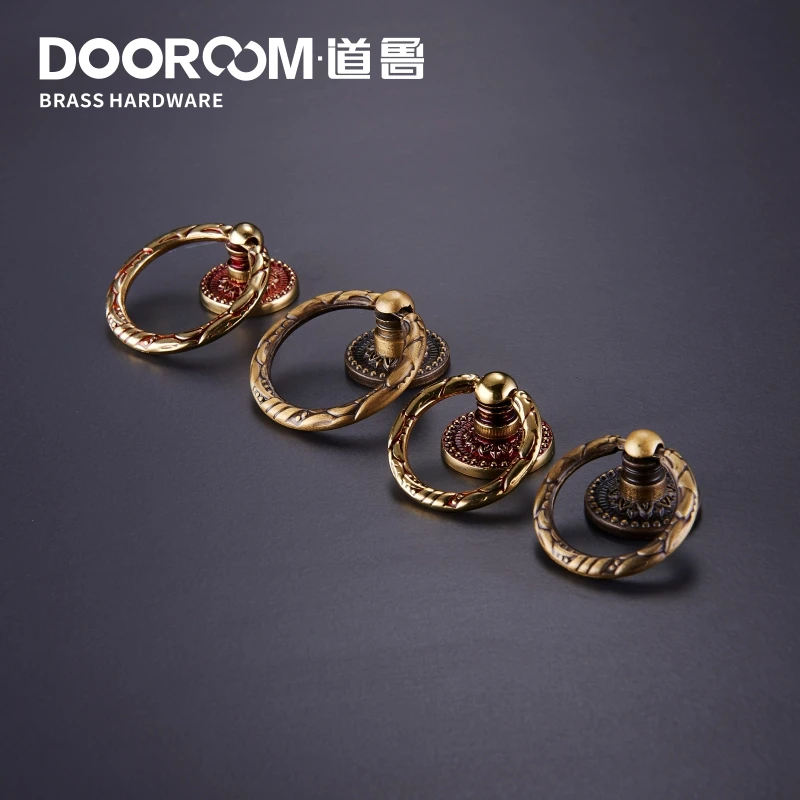 Простой медный цельный кольцевой шкаф деревянный ящик для шкафа маленькая ручка