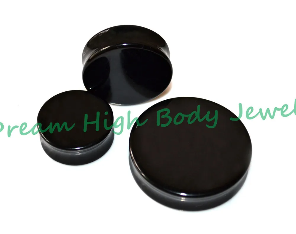 Затычки для ушей в седло двойные расклешенные черные твердые акриловые затычки