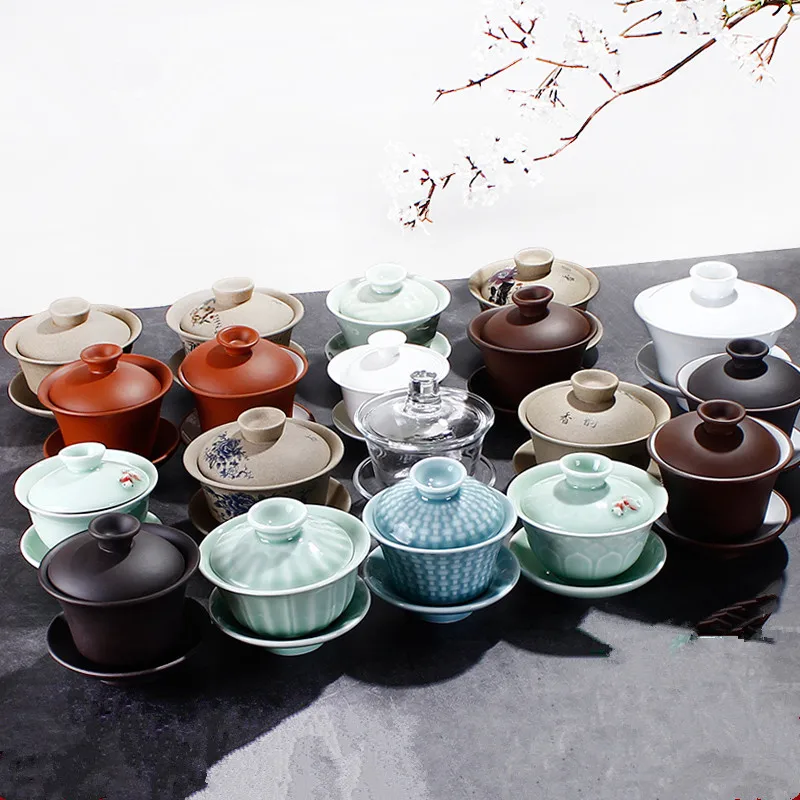 Китайский Фиолетовый Глиняный чайный набор Gaiwan керамическая чайная посуда кунг