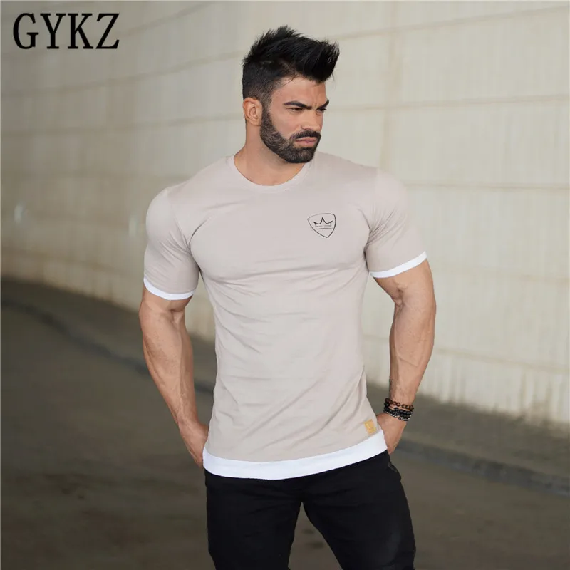 Одежда GYKZ футболка для фитнеса Мужская модная удлиненная летняя с коротким
