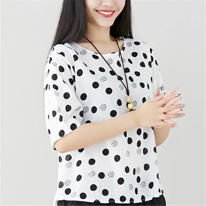 Женская блузка из шифона на пол рукава с легкими рубашками и принтом в горошек, тонкая рубашка желтого, белого и черного цвета, блуза Mujer ON.