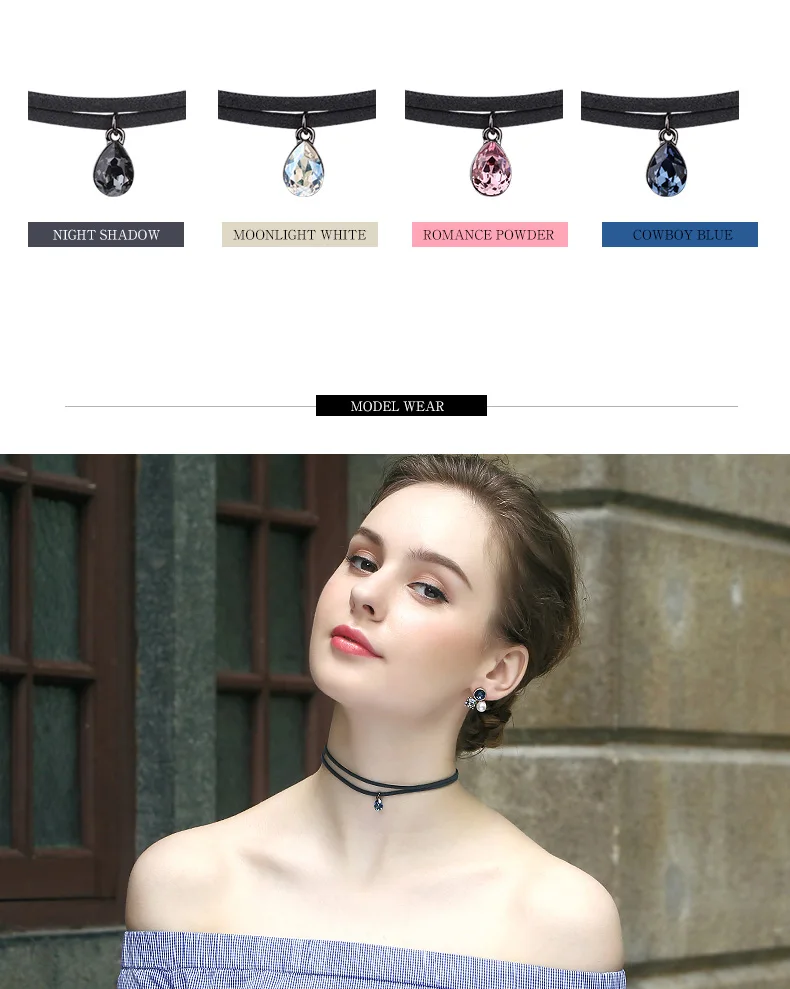 Украшенное кристаллом Swarovski женское ожерелье модное ювелирное изделие подвеска ключица черная двойная цепочка колье ожерелье