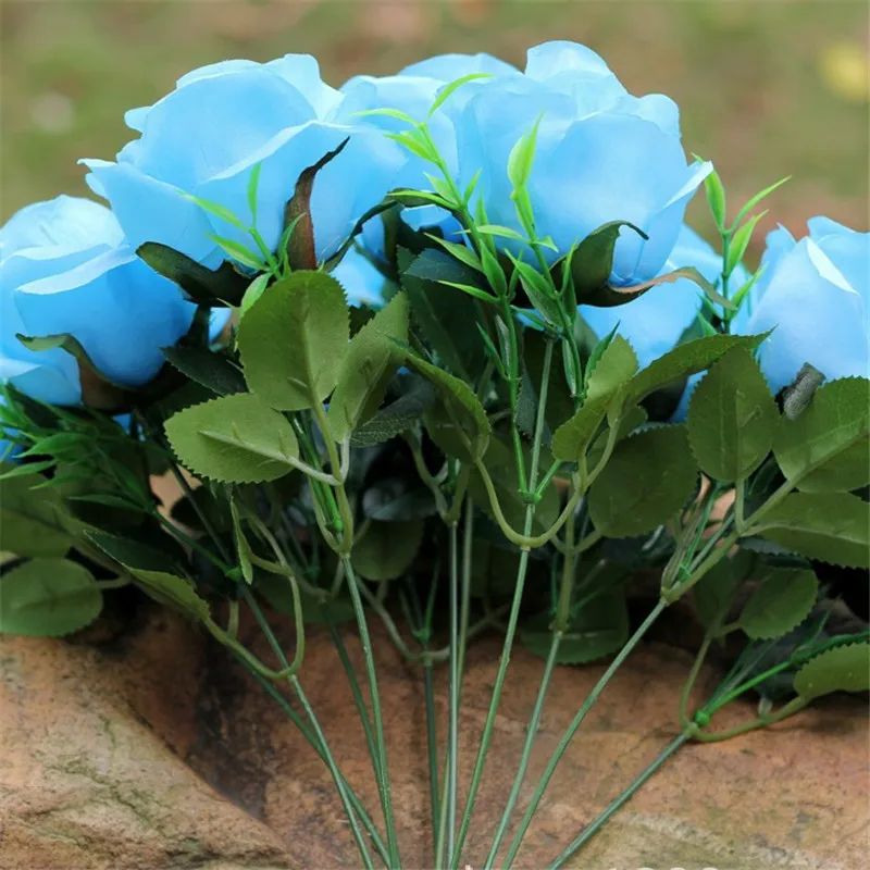 Mini Blue Bouquet Artificial Rose Flower Silk Fake 11 Heads of Beautiful | Дом и сад