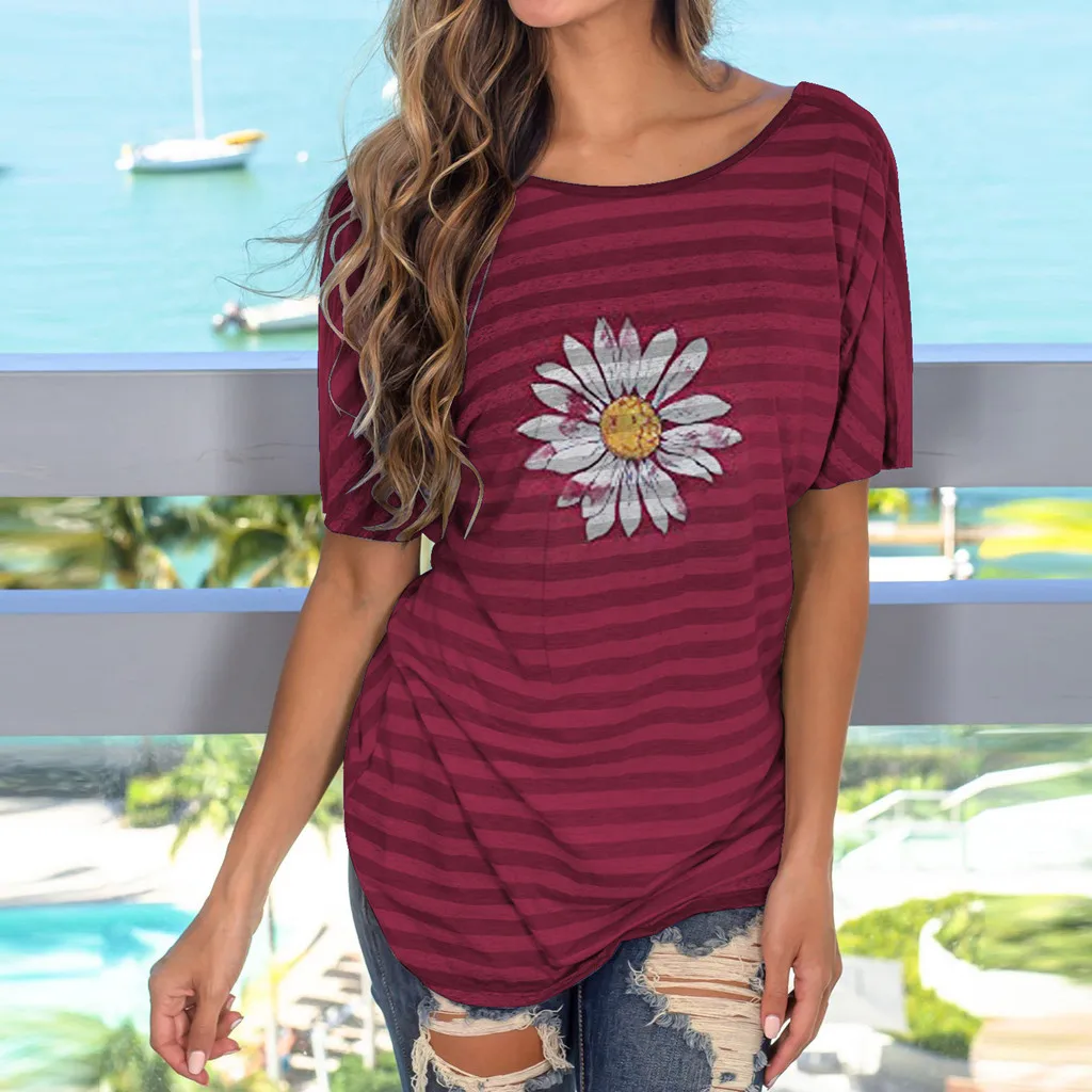 Женские блузки 2019 модная фиолетовая полосатая рубашка с вышитыми хризантемами