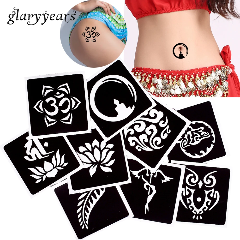 [Glaryyears] трафарет для татуировок из хны с полыми листьями и совами шаблон боди арта