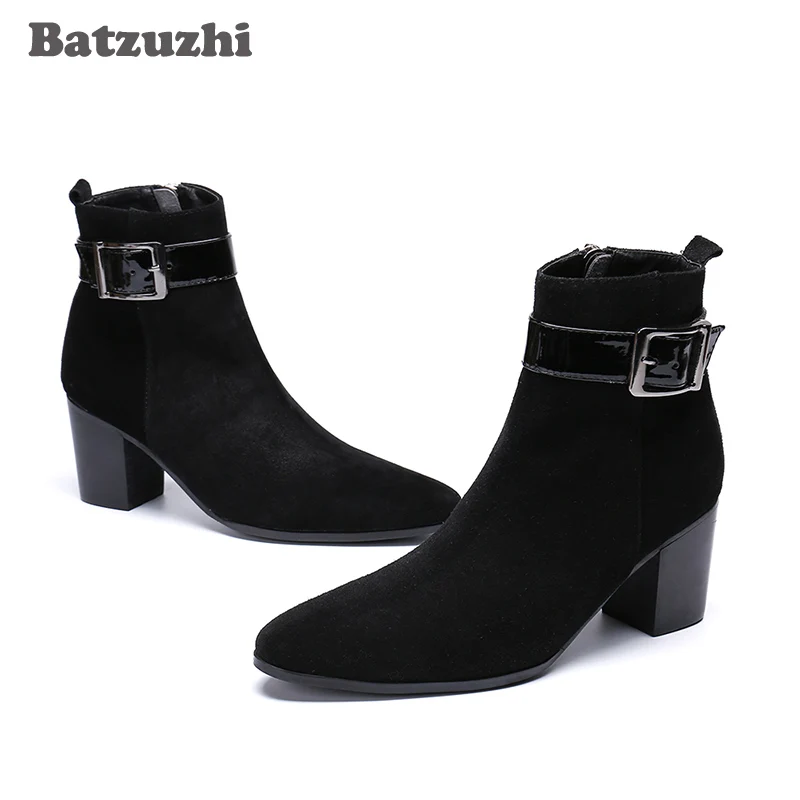 Batzuzhi/Мужские ботинки в Корейском стиле черные замшевые ботильоны с острым носком