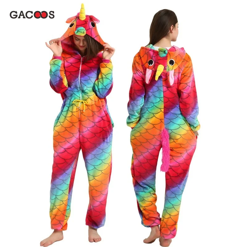 Пижама для взрослых Kugurumi с единорогом зимняя Фланелевая унисекс рисунком панды