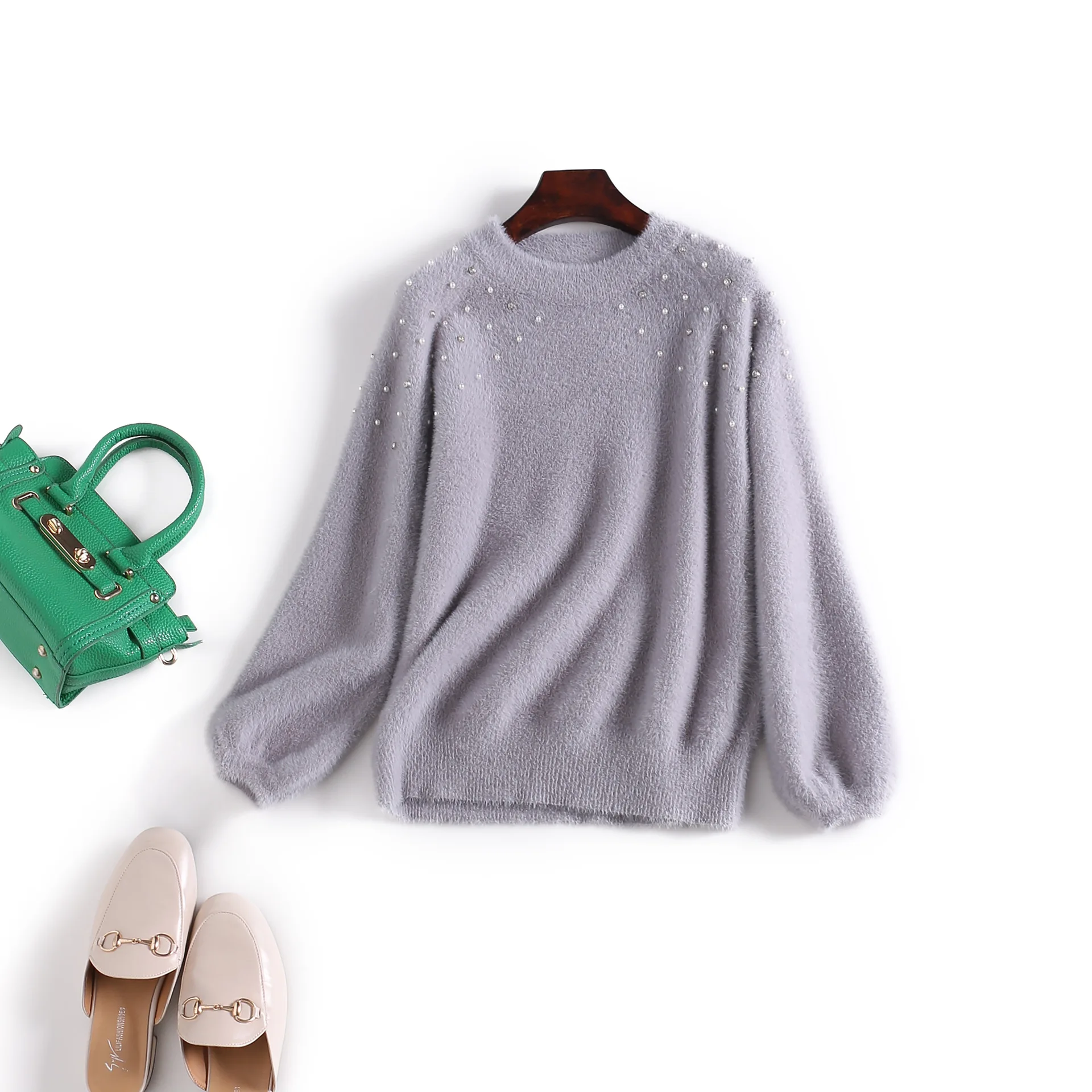 2019 осенний и зимний новый женский свитер пуловер расшитый бисером свободный