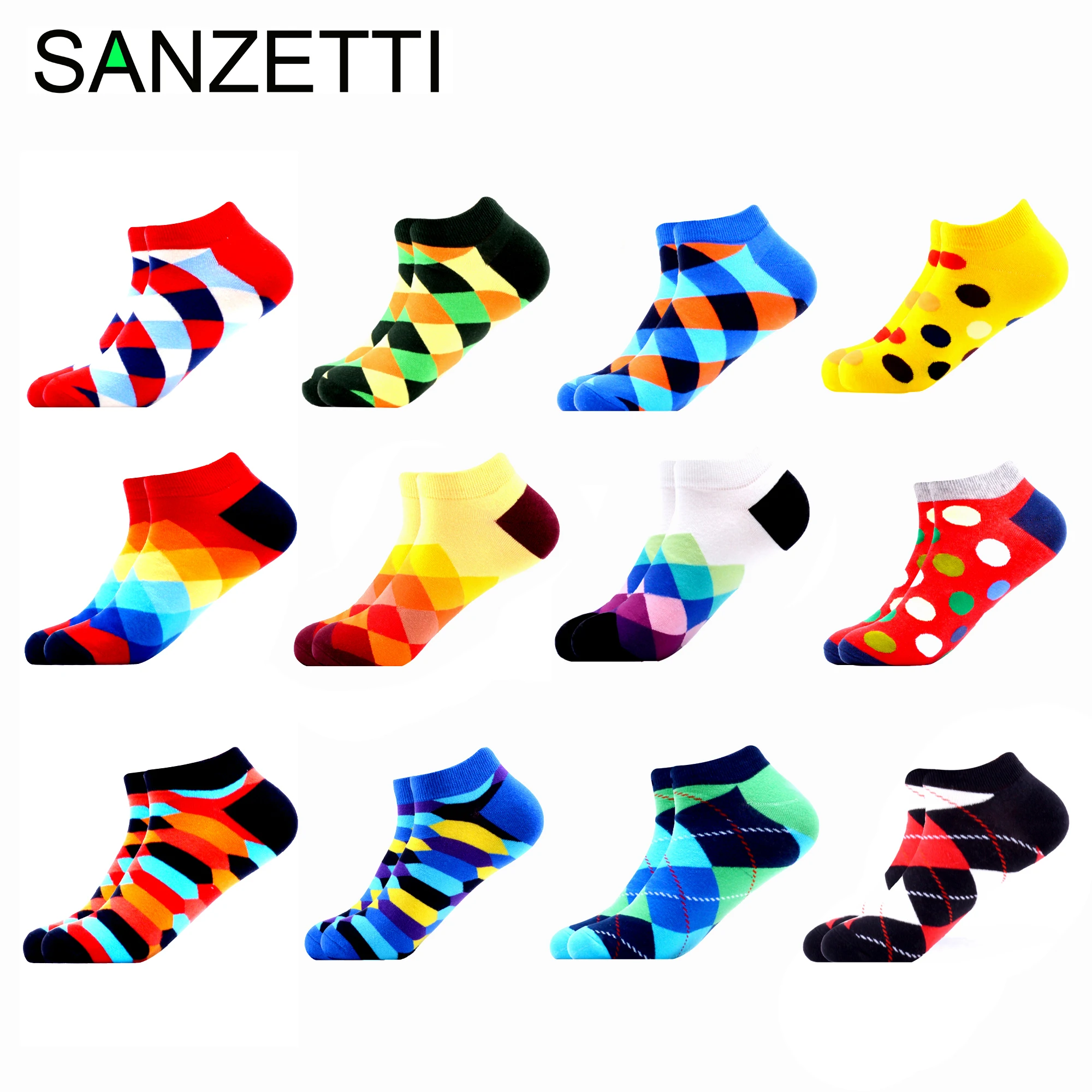 SANZETTI 12 пар/лот мужские повседневные летние носки разноцветные веселые хлопковые