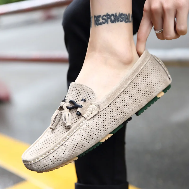 

Mocasines Casual Men Genuine Leather Shoes Summer Breathable Men's Loafers Driving Shoes Sapato Masculino Zapatos Hombre Khaki