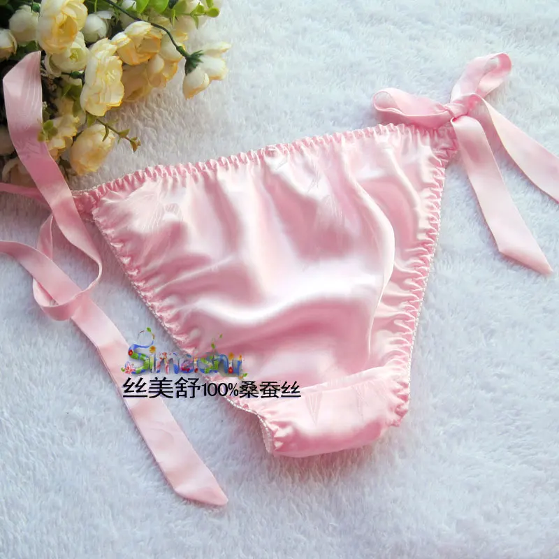 Женские однотонные трусики из чистого шелка 100% тонги с регулируемой