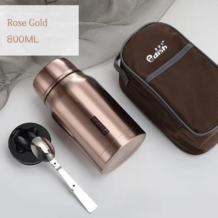Rose Gold Термос для еды с контейнерами, колба из нержавеющей стали, термос с изоляцией, портативные термосы для супа, Ланч-бокс, ложка - Цвет: Rose Gold