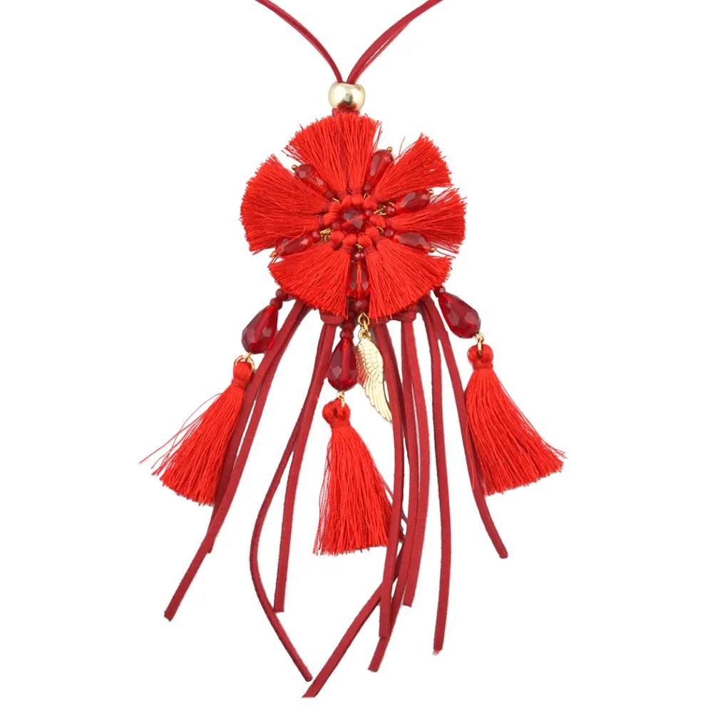 

4 Colors Trendy Bohemian Vintage Satement Necklace Long Drop Charms Fringe Tassel Acrylic Flower Pattern Rope Pendant Necklace