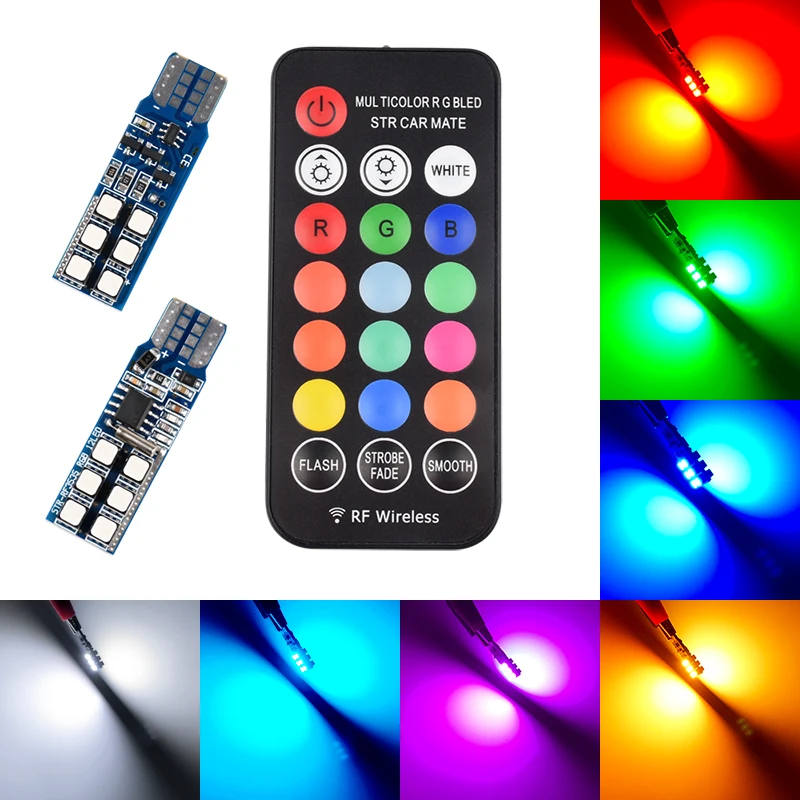 LED T10 W5W 168 194 RGB Лампы RF Remote 3535 SMD Купольная карта номерного знака Карта багажного