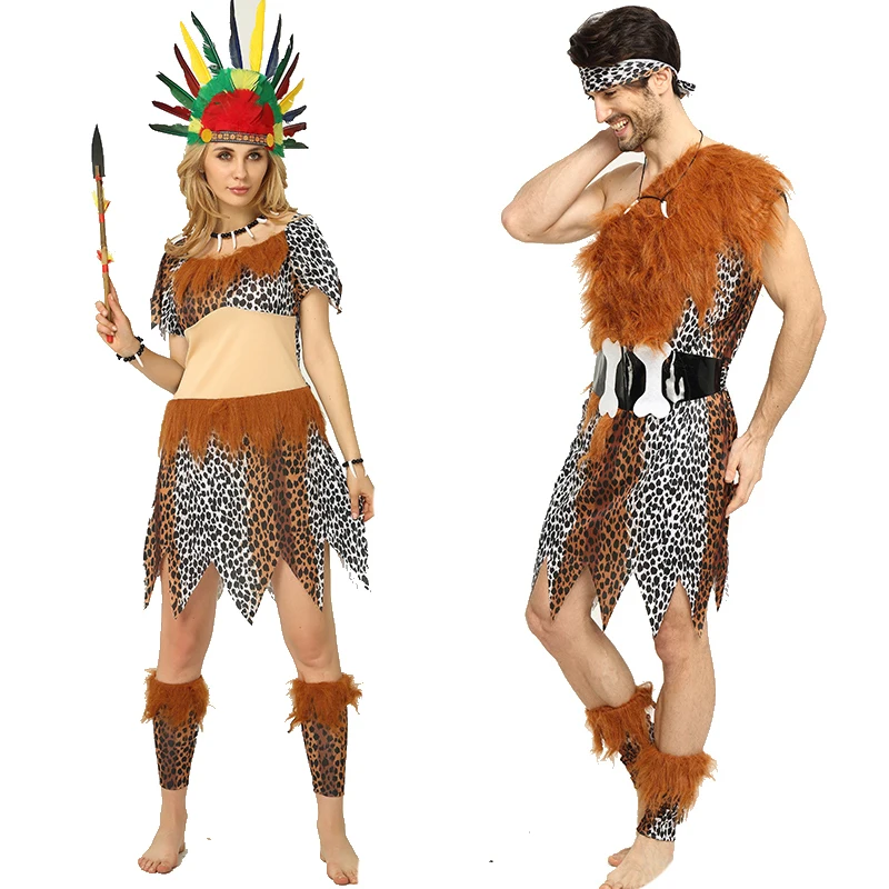 Halloween costumes indigenous primitive cosplay costume adult men and women Indian Leopard savage clothing |