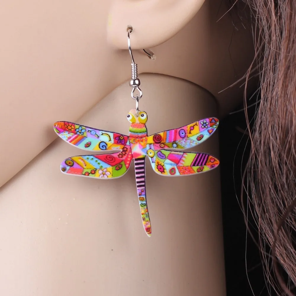 Женские акриловые серьги со стрекозой милые длинные с мультяшным рисунком