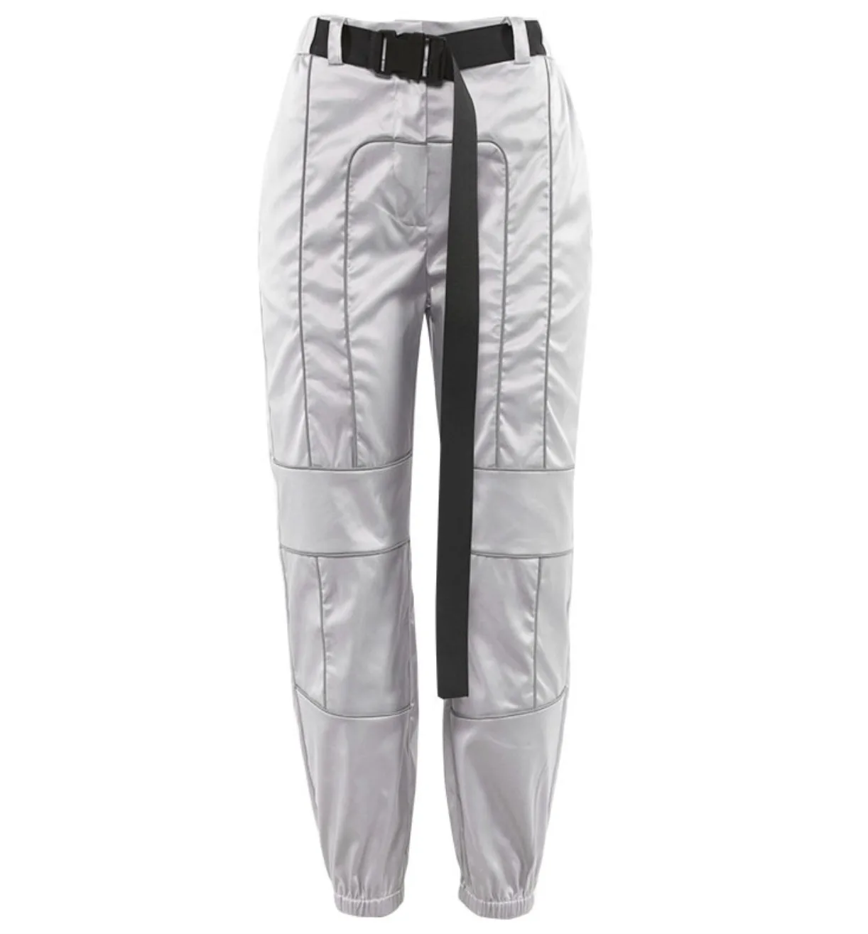 gray pants Женский спортивный костюм из 2 предметов, светоотражающий укороченный топ, свободные штаны, Модный женский блестящий черный топ на бретелях и брюки Chandal Mujer - Цвет: gray pants