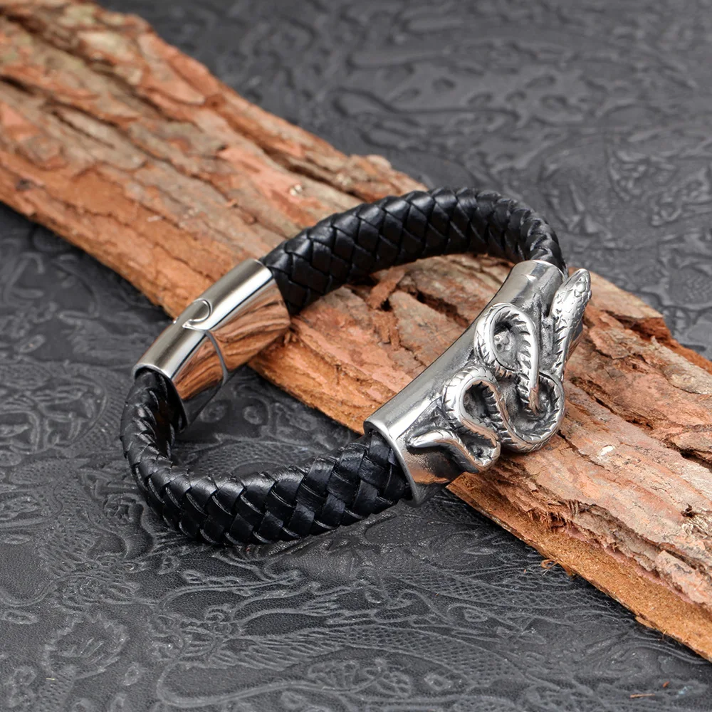 Factory direct sales manual weaving stainless steel snake chain wholesale accessories bracelet genuine leather hand ornaments | Украшения и