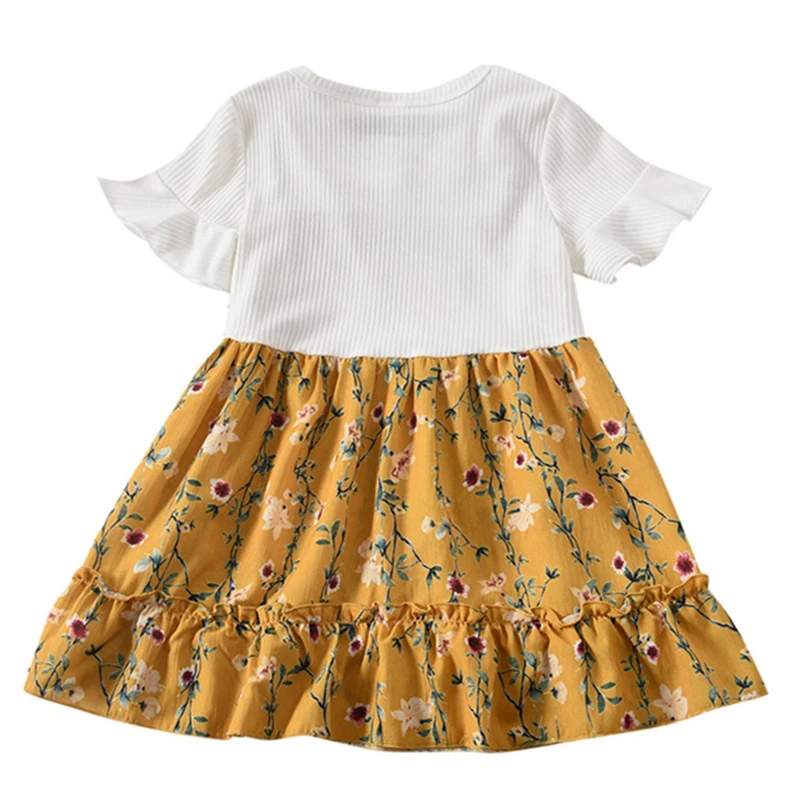 New Dress Cotton Toddler Baby Kids Girls Fly Sleeve Ruched Floral Flowers Print Dresses Clothes Girl Summer 2019 C8$ | Детская одежда и