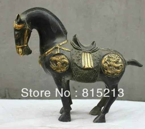 

Free Shipping wang 000908 9.6 China Folk Culture bronze statue FengShui Lucky Dragon&Phoenix Horse Statue