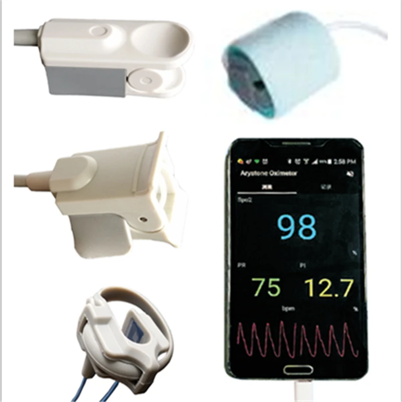 4 sensor adult child infant neonate sleep Handheld Pulse Oximeter Pulsioximetro for Android Mobile Phone with OTG function