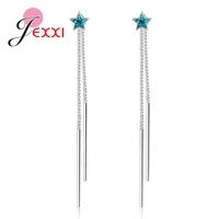new arrival authentic 925 sterling silver exquisite blue stars long thread earrings for women girls party jewelry bijoux