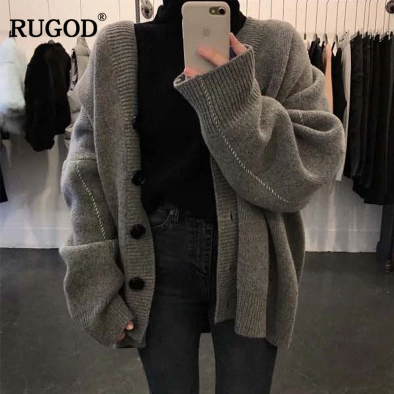 Женский трикотажный кардиган RUGOD плотный свитер с открытым стежком женский