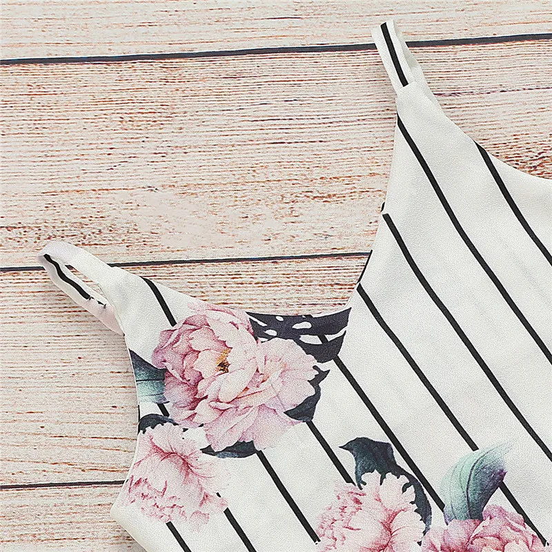 Одежда в полоску с цветочным принтом для маленьких девочек жилет на подтяжках