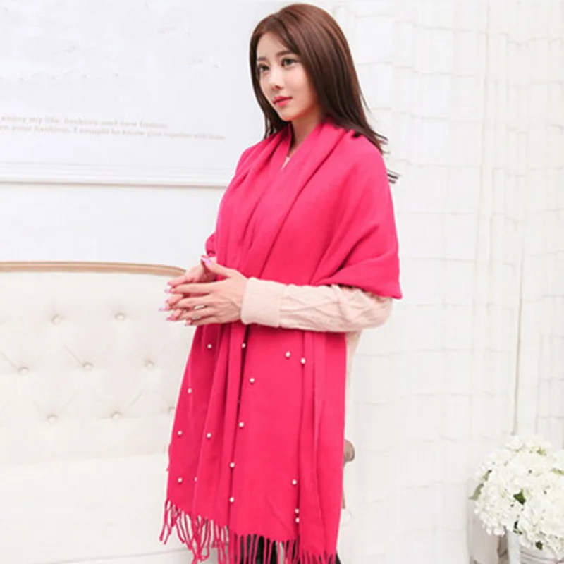 Модный шерстяной шарф для женщин плотный теплый вязаный женский украшенный