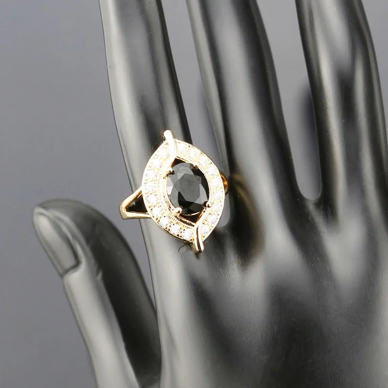 Черный Кристалл Свадебный комплект ювелирных изделий для Для женщин золотой