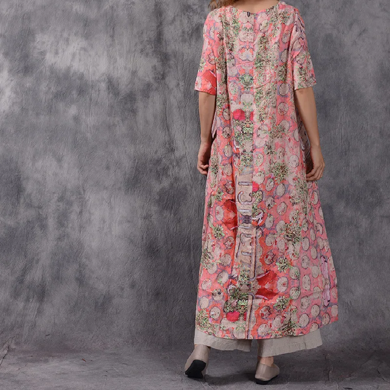 Летнее платье Для женщин Свободные Ретро v-образным вырезом короткий рукав с