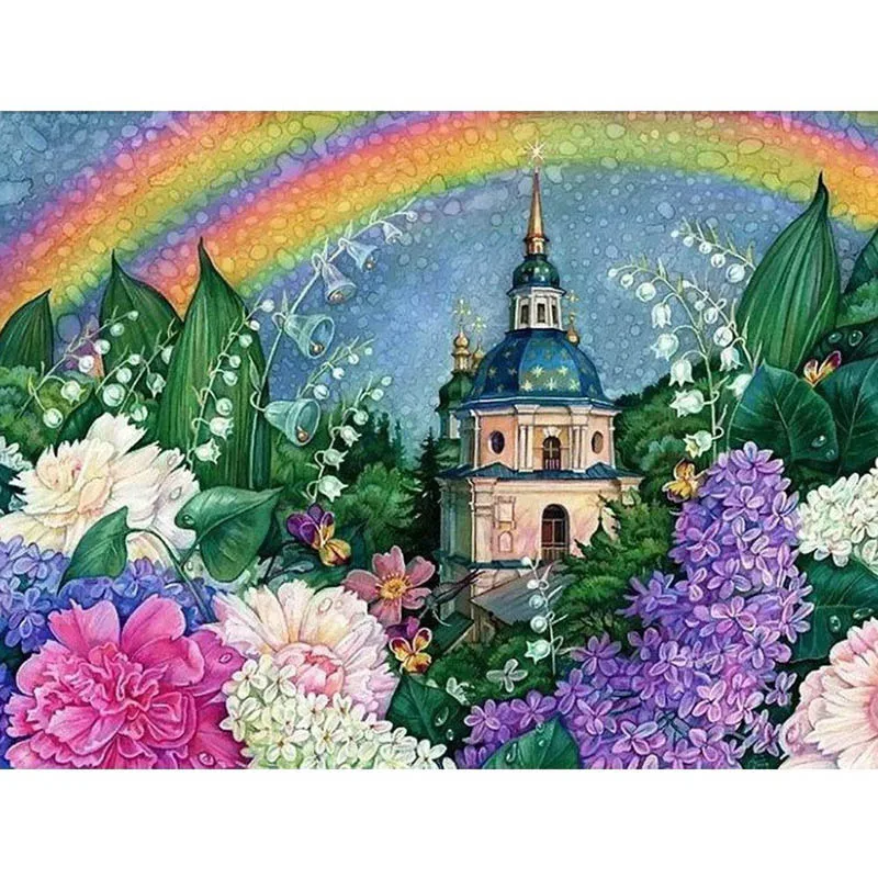 Полностью квадратная и круглая креативная Алмазная вышивка цветочного замка 5D Diy