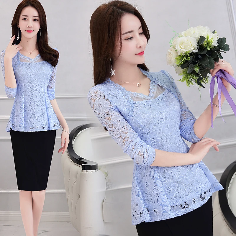 2018 Новое поступление модные блузки рубашка с длинным рукавом Женская кружевная
