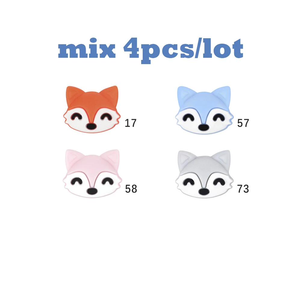 4pcs mix color TYRY. HU 5 шт./лот кольцо для прорезывания зубов в виде лисицы мультфильм силиконовые бусины Детские Прорезыватели для зубов пищевого качества игрушки для прорезывания зубов соски цепи клип инструменты для DIY - Цвет: 4pcs mix color