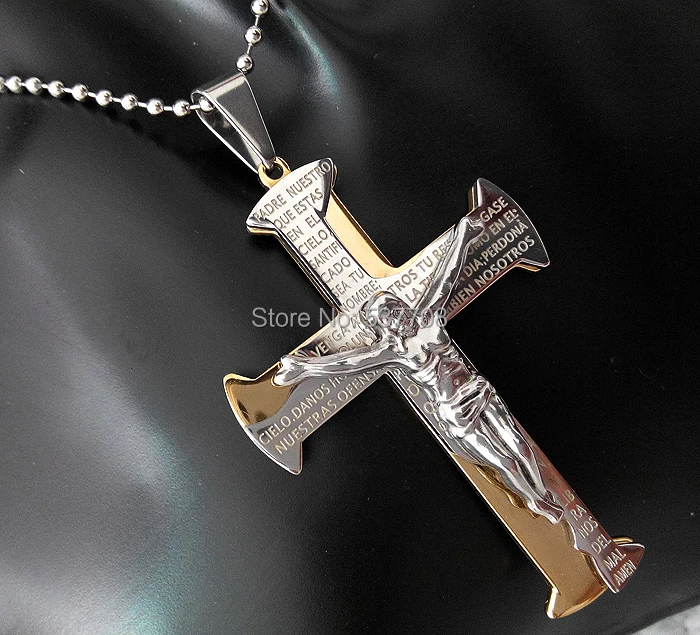 Ожерелье с кулоном в виде Креста Иисуса из серебра и золота 2014 пробы|fashion statement