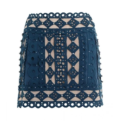 Синий New Summer Women Blue White Beading Skirts Short Mesh Hollow Out Patchwork Clubwear Causal Fashion Party Night Wholesale - Цвет: Синий
