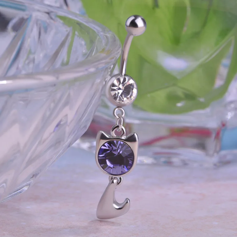 Кольцо для пирсинга пупка с маленьким котом серебряного цвета|piercing body jewelry|body