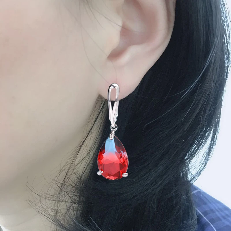 MAIKALE New Water Drop Gradient Blue Long Earrings Women Fashion Rose Gold Fine Jewelry Tourmaline Zircon Glass Dangle Earrings