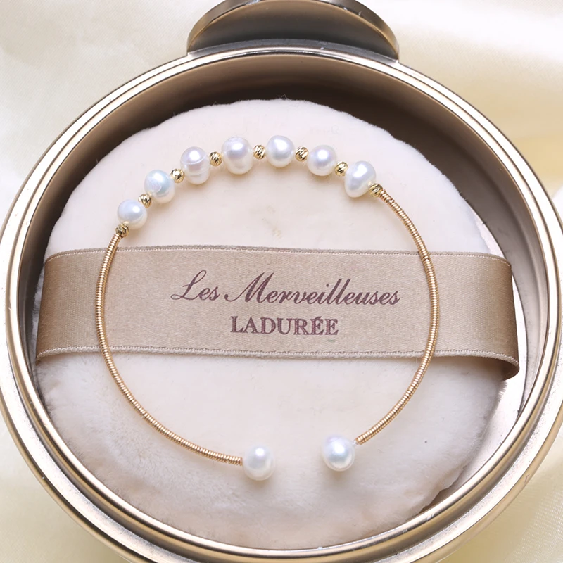 Регулируемый браслет ручной работы с пресноводным жемчугом в винтажном