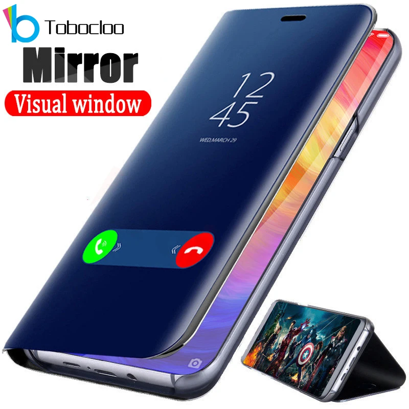 Зеркальный чехол для XiaoMi Mi 9 SE умный с откидной крышкой из кожи HD ударопрочный