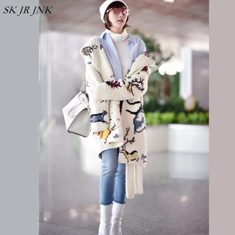 Spring Autumn Knit Hooded Cardigan Women 2018 Fashion Loose Casual Rainbow Sweater Long Sleeves Mujer Knitted Coat LYL313 |