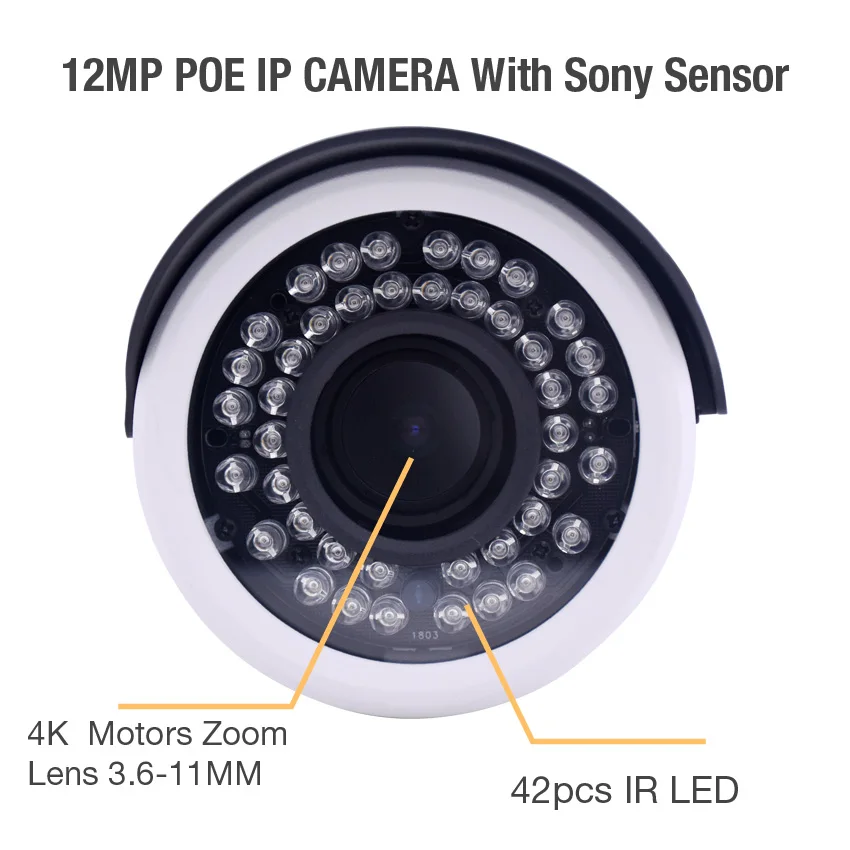 Zjuxin SONY 226 CMOS+ HI3519 чип 12MP 4000x3000 HD 4K 3,6-11 мм Моторизованный объектив P2P IP PoE камера видеонаблюдения IR 25 м ночное видение IP66