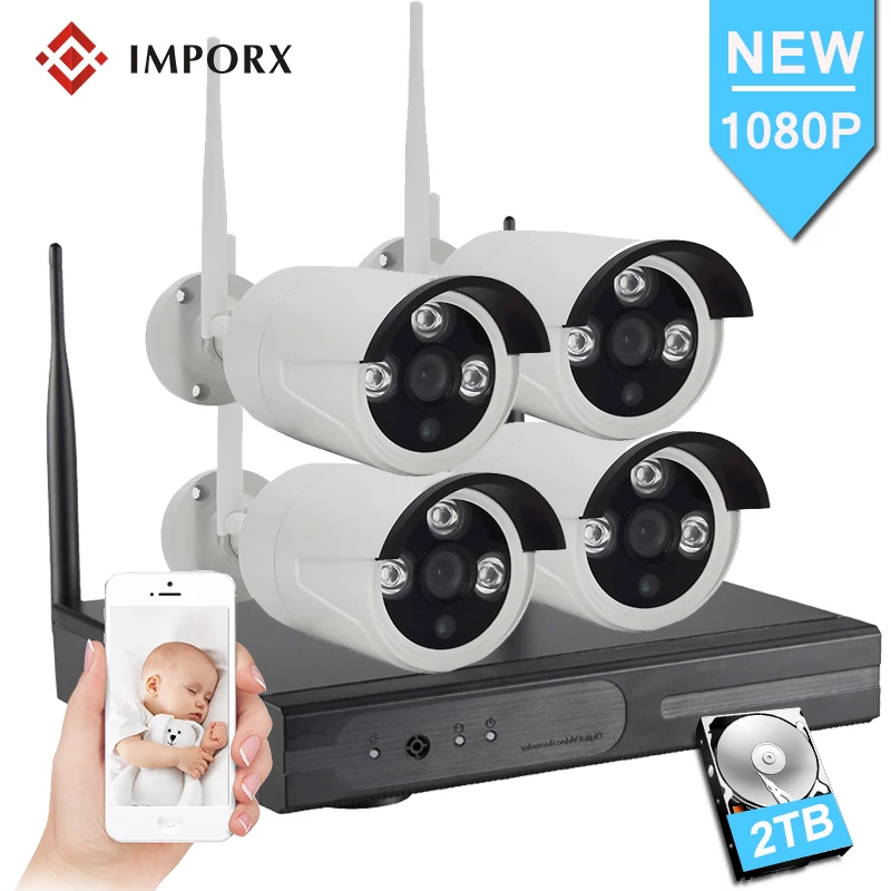 IMPORX 4CH 1080P Домашняя безопасность Wifi CCTV система Беспроводной NVR комплект 2.0MP
